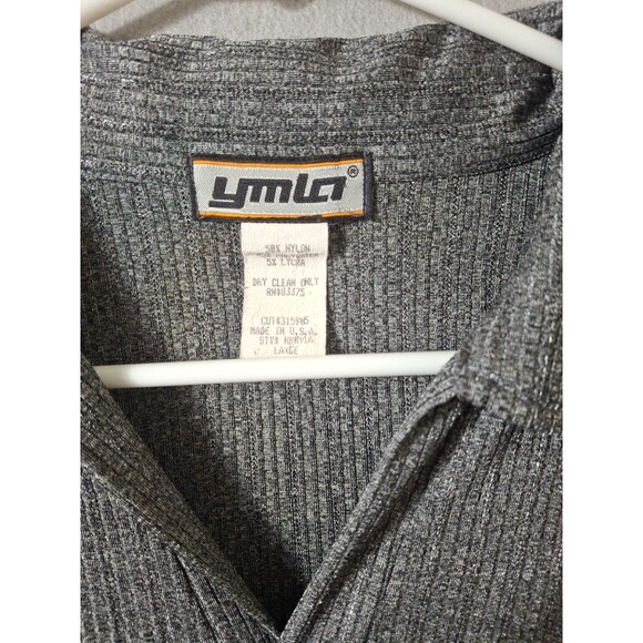 VTG YMLA Shirt Mens Large Gray V Neck Collared Disco Raver Rave Textured Y2K - Picture 3 of 6